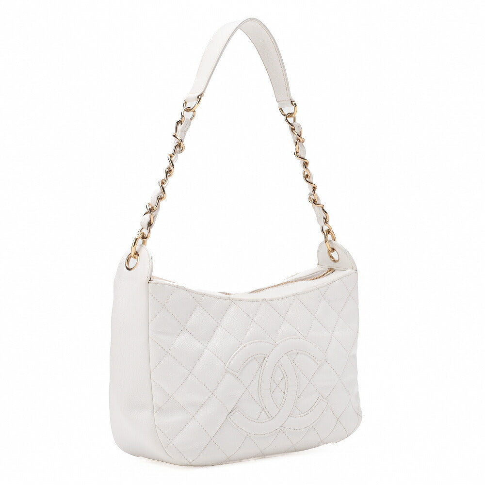 CHANEL Caviar Skin Matelasse Coco Mark One Shoulder White Silver-Tone Hardware, Pre-Owned