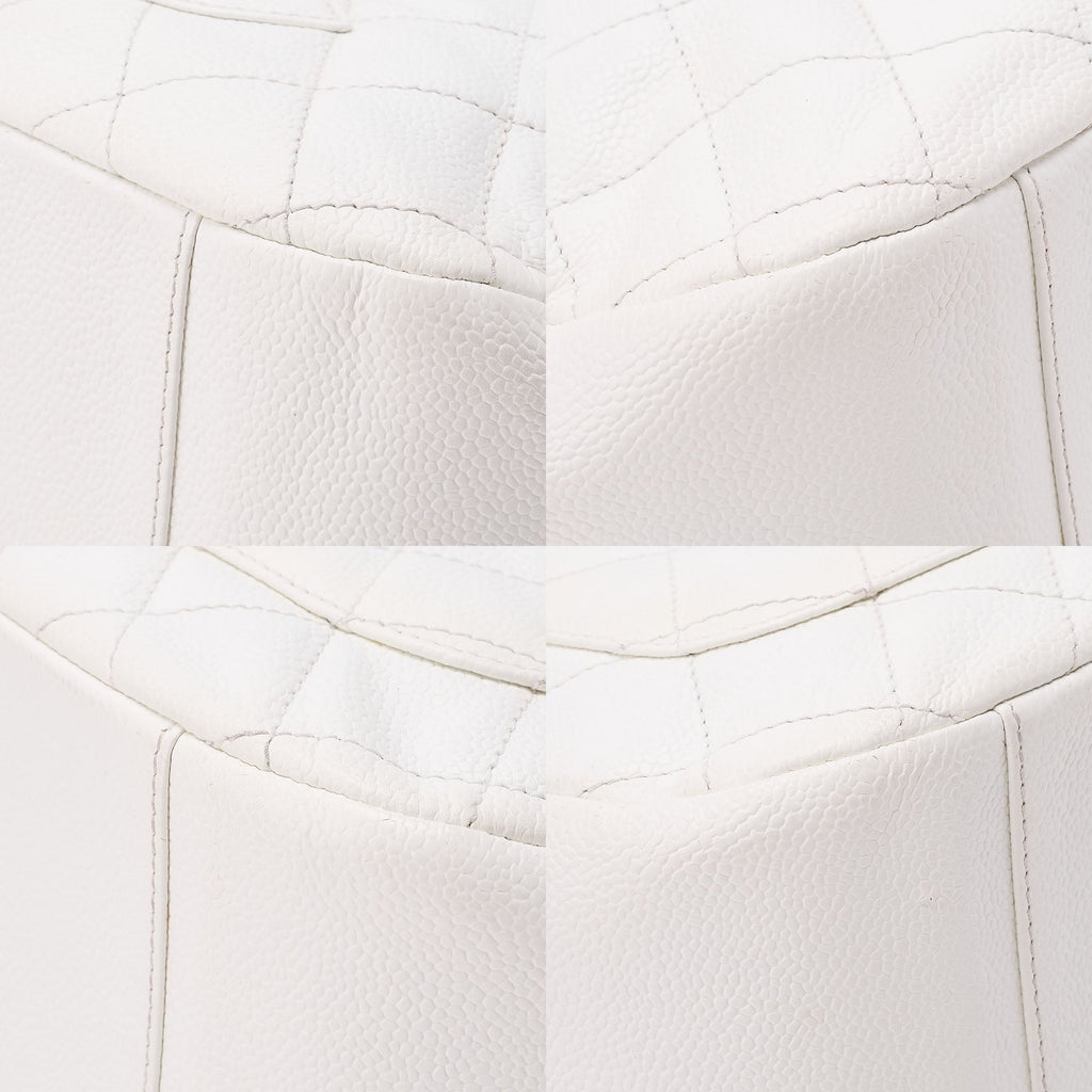 CHANEL Caviar Skin Matelasse Coco Mark One Shoulder White Silver-Tone Hardware, Pre-Owned