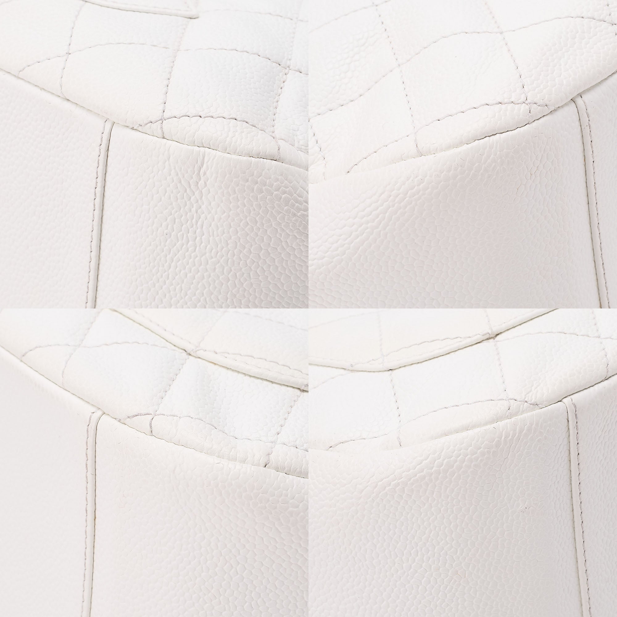 CHANEL Caviar Skin Matelasse Coco Mark One Shoulder White Silver-Tone Hardware, Pre-Owned
