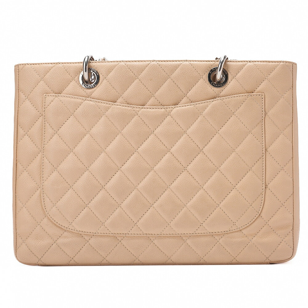 CHANEL Tote Bag Matelasse Caviar Skin Cocomark GST Double Chain Tote Beige Silver-Tone Hardware, Pre-Owned
