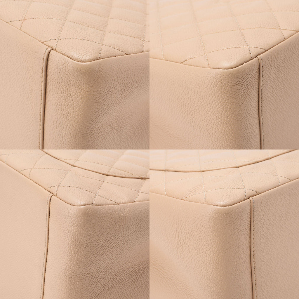 CHANEL Tote Bag Matelasse Caviar Skin Cocomark GST Double Chain Tote Beige Silver-Tone Hardware, Pre-Owned