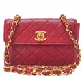 CHANEL Lambskin Mini Matelasse 14cm Turnlock Chain Shoulder Red Gold-Tone Hardware, Pre-Owned