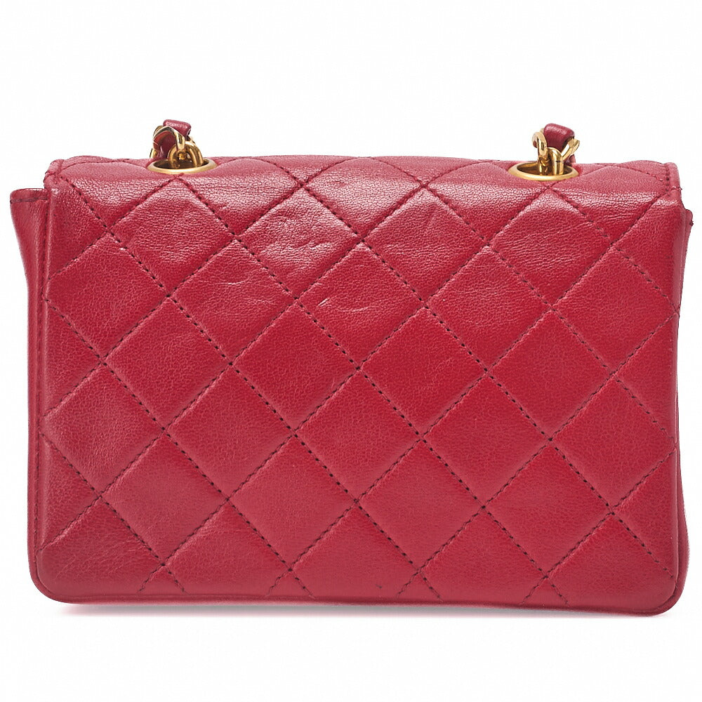 CHANEL Lambskin Mini Matelasse 14cm Turnlock Chain Shoulder Red Gold-Tone Hardware, Pre-Owned