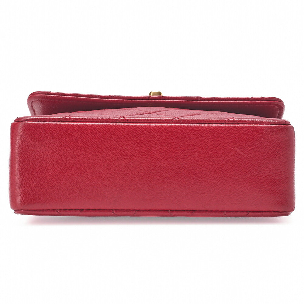 CHANEL Lambskin Mini Matelasse 14cm Turnlock Chain Shoulder Red Gold-Tone Hardware, Pre-Owned