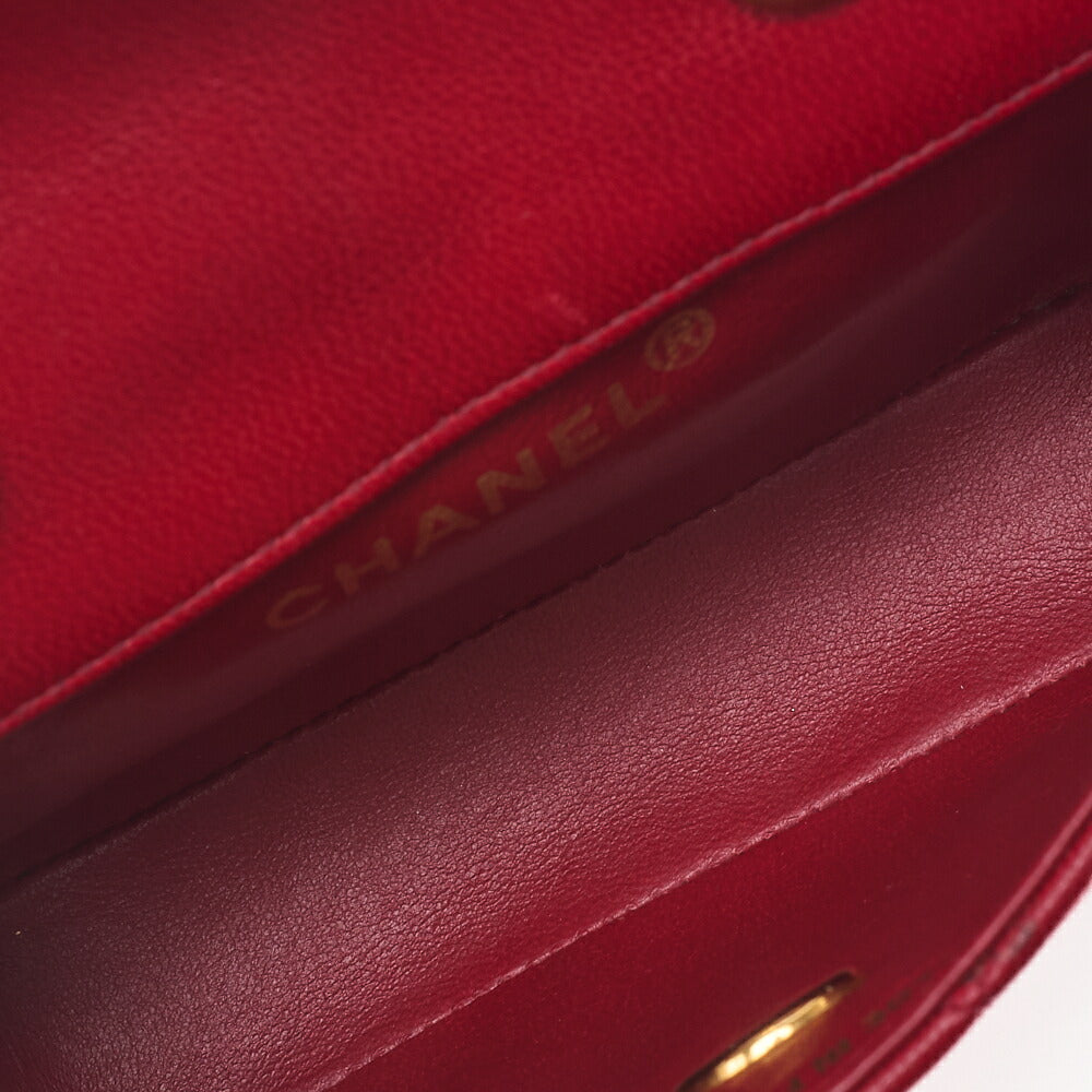 CHANEL Lambskin Mini Matelasse 14cm Turnlock Chain Shoulder Red Gold-Tone Hardware, Pre-Owned