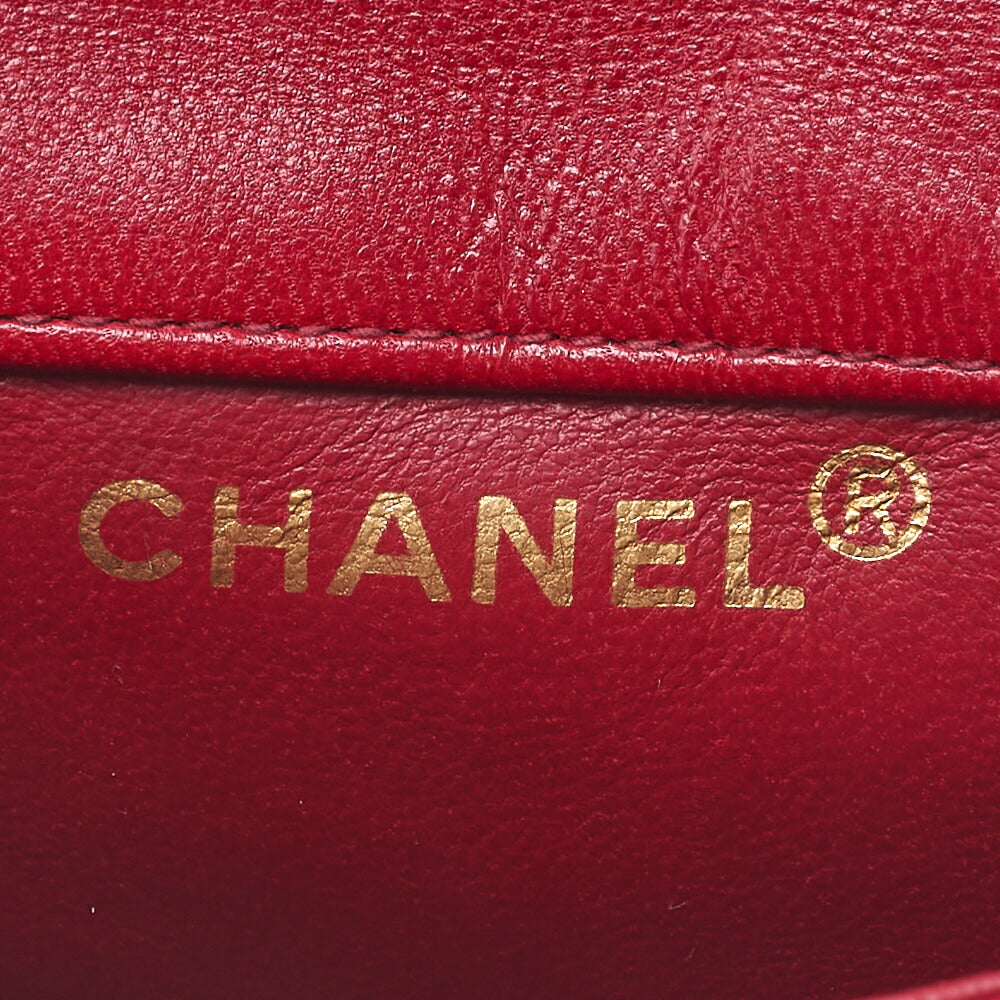 CHANEL Lambskin Mini Matelasse 14cm Turnlock Chain Shoulder Red Gold-Tone Hardware, Pre-Owned