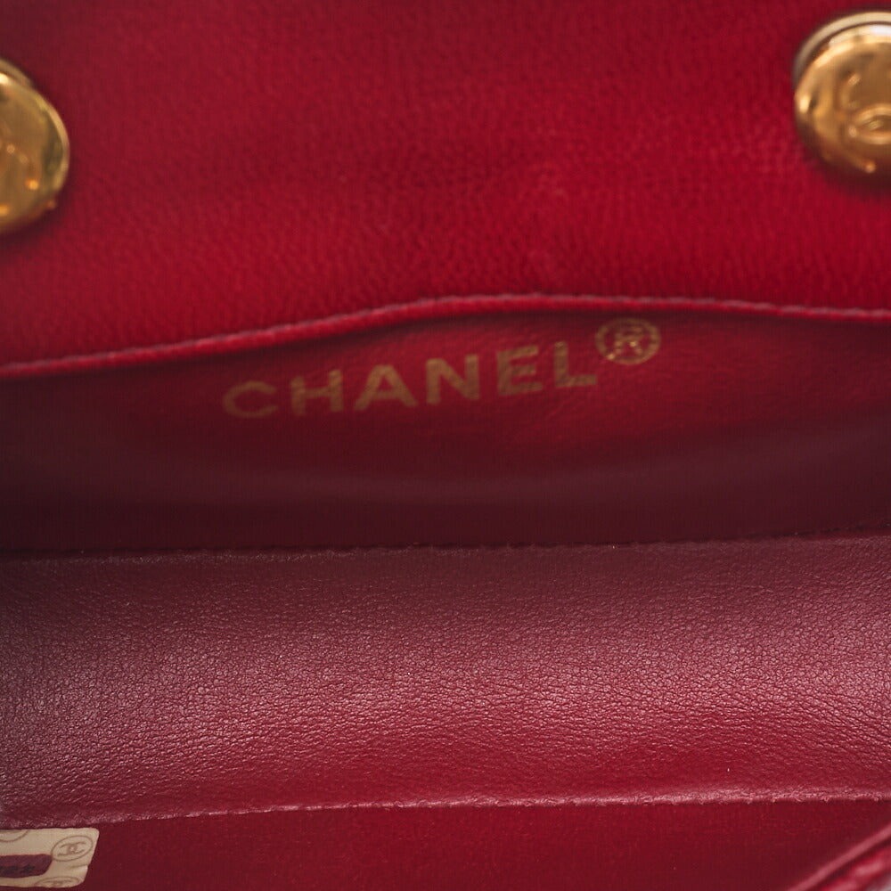 CHANEL Lambskin Mini Matelasse 14cm Turnlock Chain Shoulder Red Gold-Tone Hardware, Pre-Owned