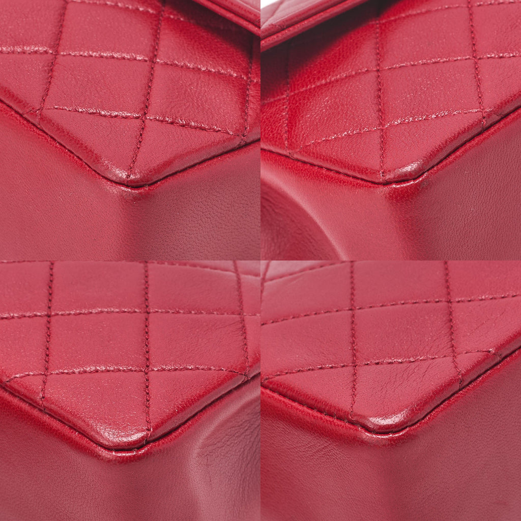 CHANEL Lambskin Mini Matelasse 14cm Turnlock Chain Shoulder Red Gold-Tone Hardware, Pre-Owned