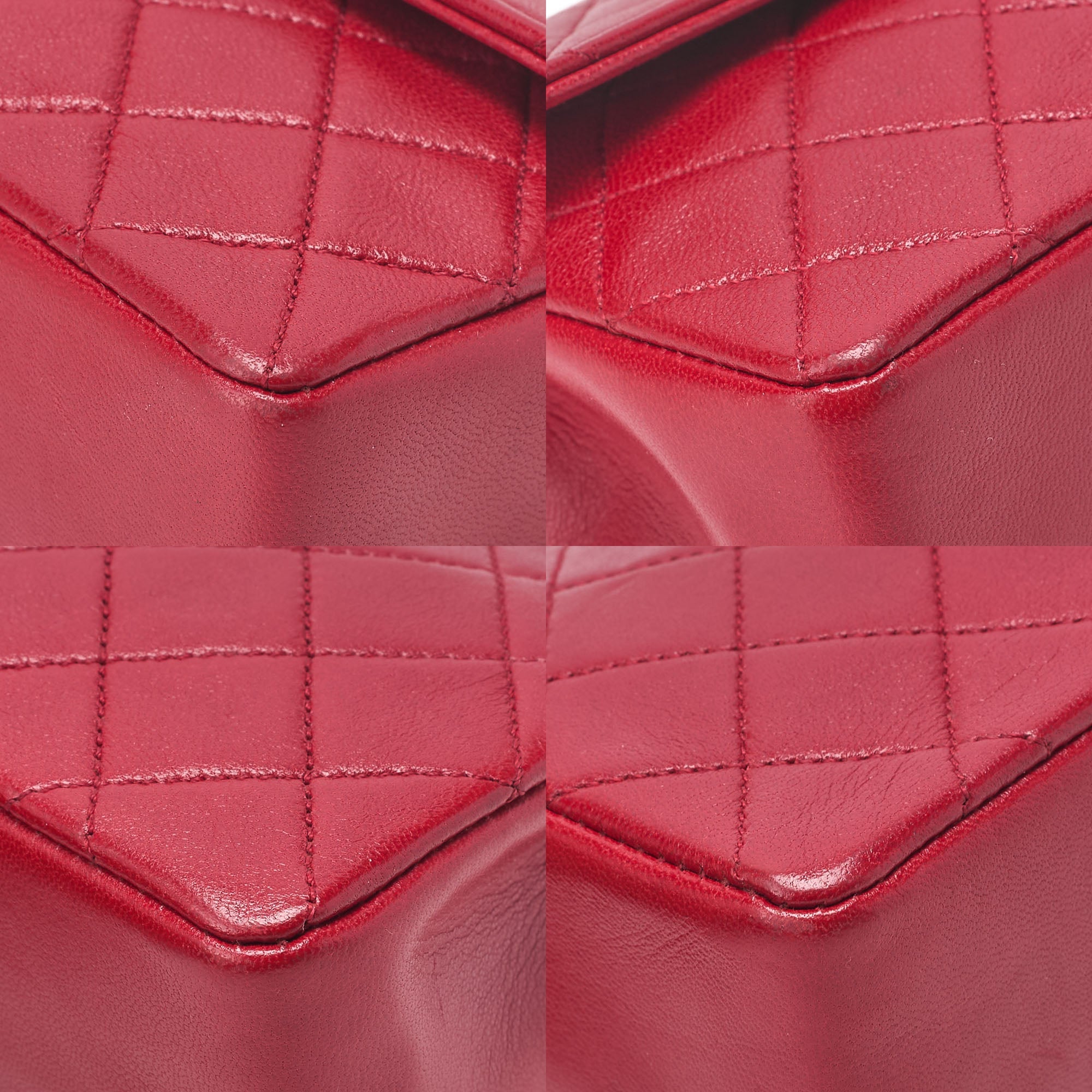 CHANEL Lambskin Mini Matelasse 14cm Turnlock Chain Shoulder Red Gold-Tone Hardware, Pre-Owned