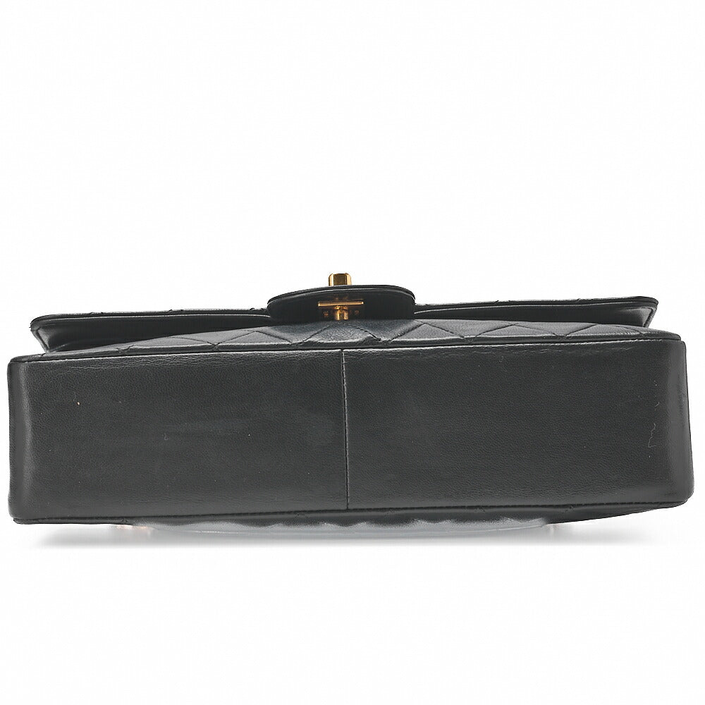 CHANEL Lambskin Matelasse W Straight Flap 25 Chain Shoulder Black Gold-Tone Hardware, Pre-Owned