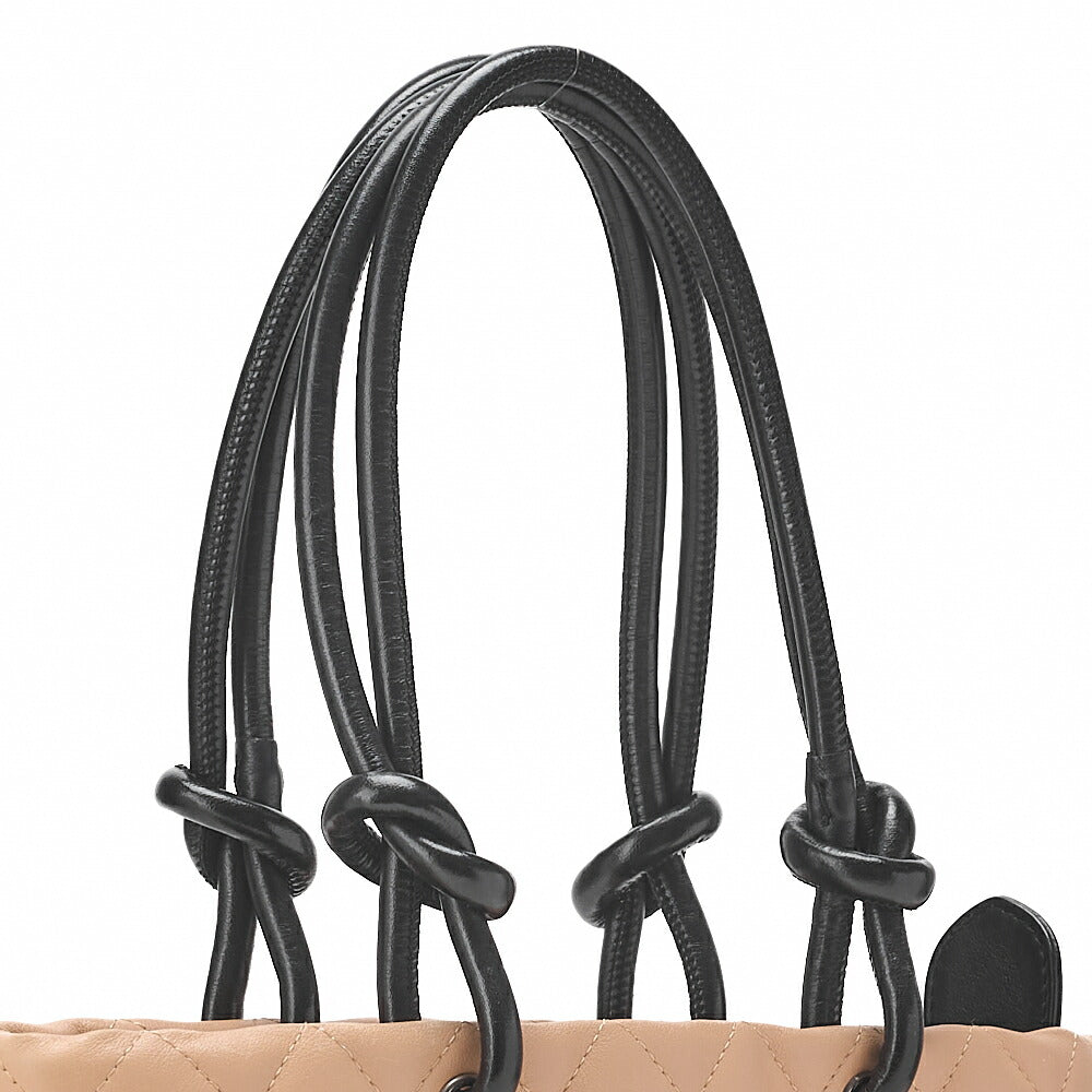CHANEL Cambon Line Matelasse Calf Leather Beige X Black Tote Bag (Silver Fittings) Women's [Used] [Free Shipping]