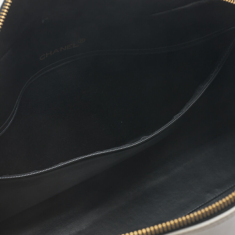CHANEL Handbag Boston Bag Calfskin Matlasse Sportline Logo White X Black Gold-Tone Hardware, Pre-Owned