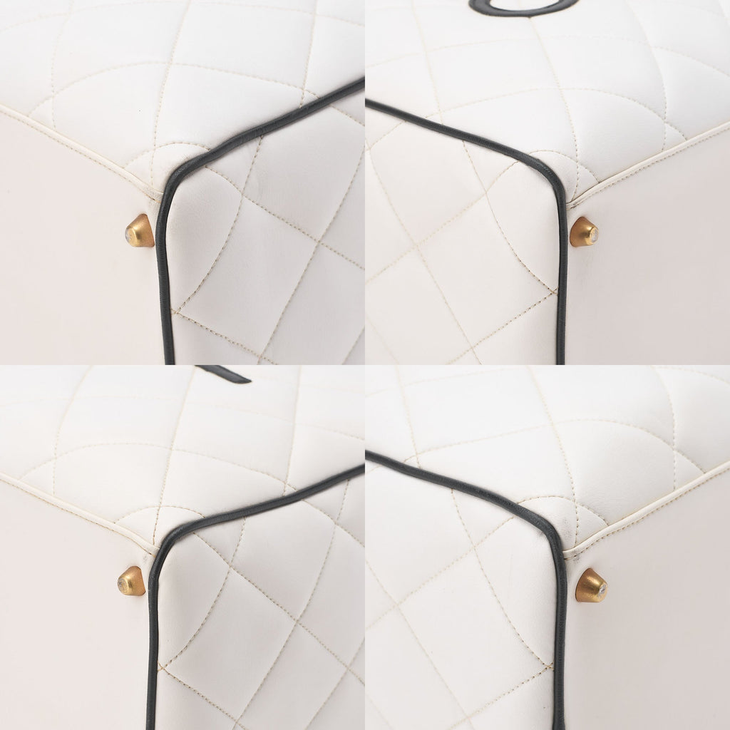 CHANEL Handbag Boston Bag Calfskin Matlasse Sportline Logo White X Black Gold-Tone Hardware, Pre-Owned