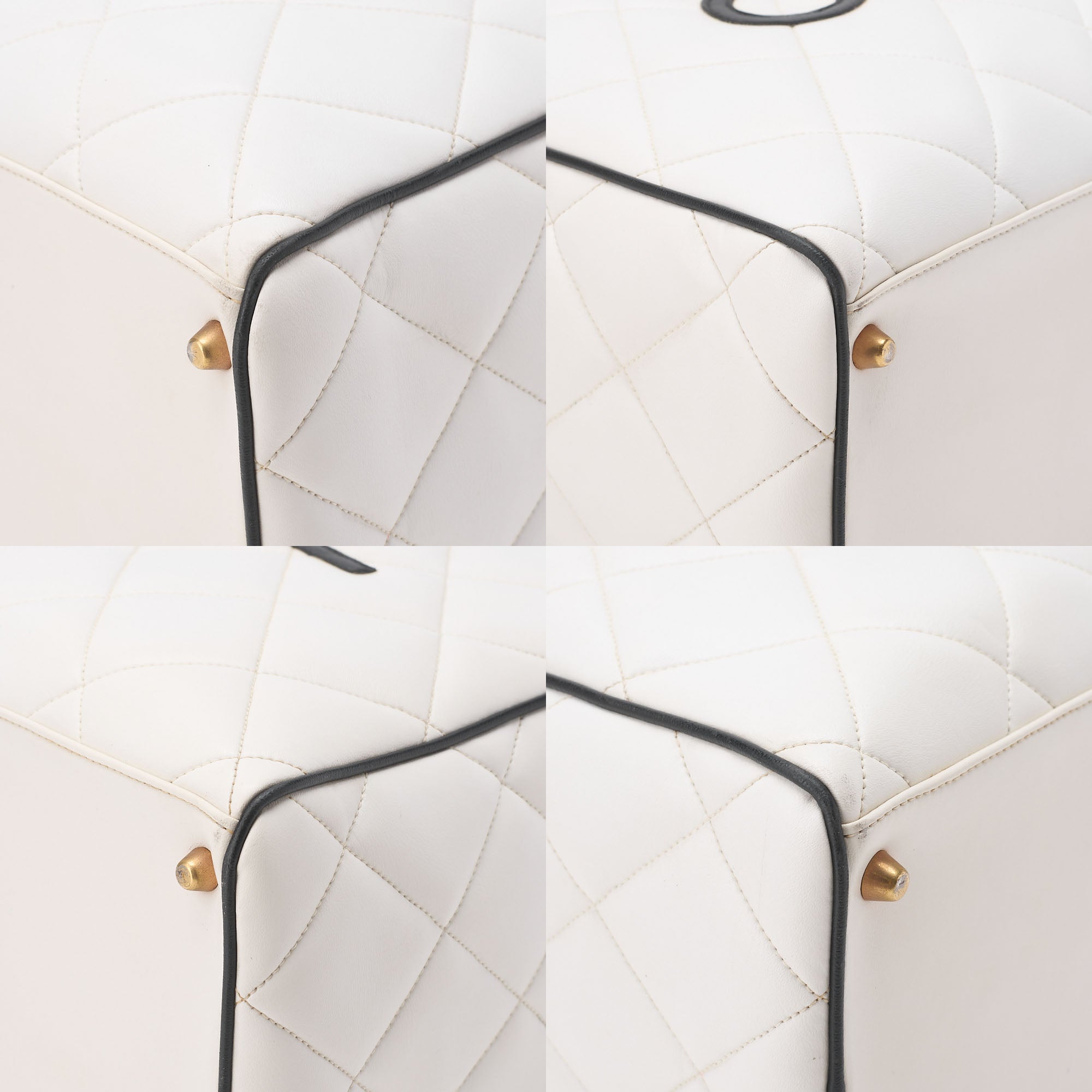 CHANEL Handbag Boston Bag Calfskin Matlasse Sportline Logo White X Black Gold-Tone Hardware, Pre-Owned