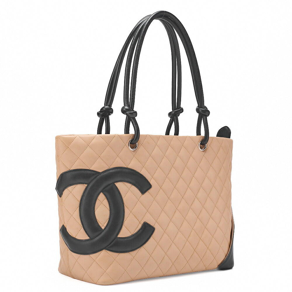 CHANEL Cambon Line Calf Leather Cambon Line Large Beige X Black Tote Bag (Silver Fittings) Women's [Used] [Free Shipping]