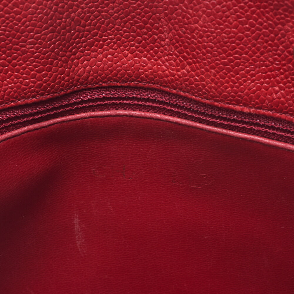 CHANEL Caviar Skin Outside Flap Turnlock Chain Tote Bag Red Gold-Tone Hardware, Pre-Owned
