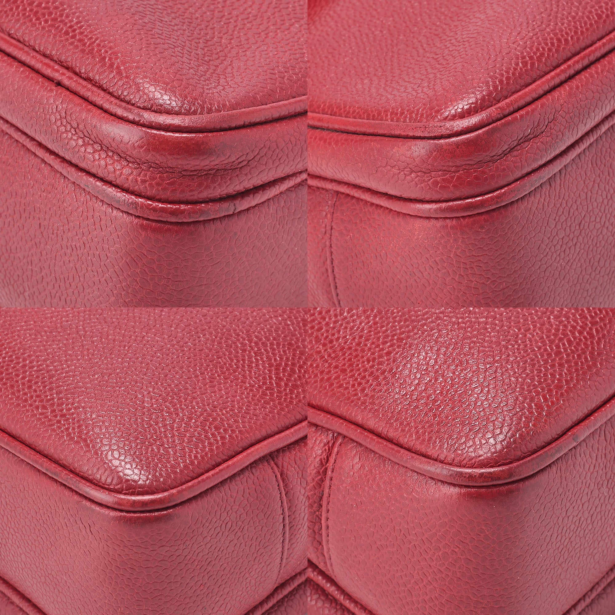CHANEL Caviar Skin Outside Flap Turnlock Chain Tote Bag Red Gold-Tone Hardware, Pre-Owned