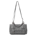 CHANEL Lambskin Matelasse Double Lock Shoulder Bag Grey Silver-Tone Hardware, Pre-Owned