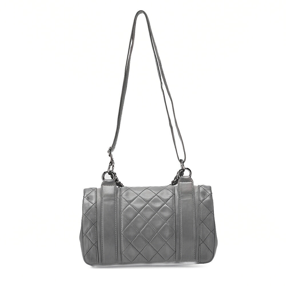 CHANEL Lambskin Matelasse Double Lock Shoulder Bag Grey Silver-Tone Hardware, Pre-Owned