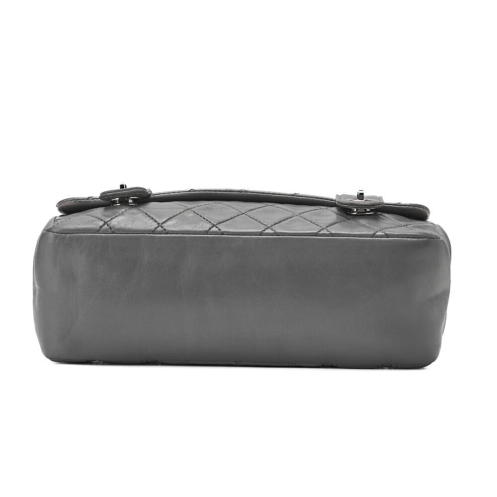 CHANEL Lambskin Matelasse Double Lock Shoulder Bag Grey Silver-Tone Hardware, Pre-Owned