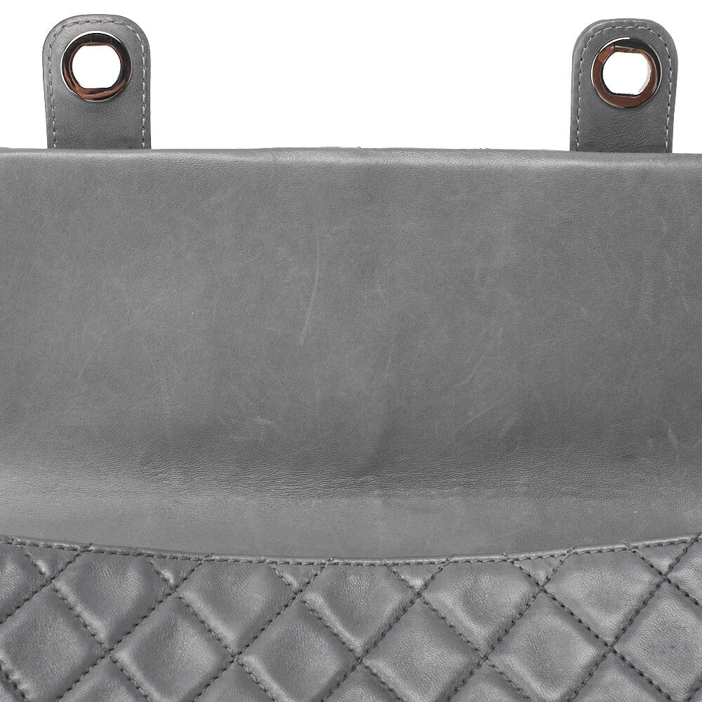 CHANEL Lambskin Matelasse Double Lock Shoulder Bag Grey Silver-Tone Hardware, Pre-Owned