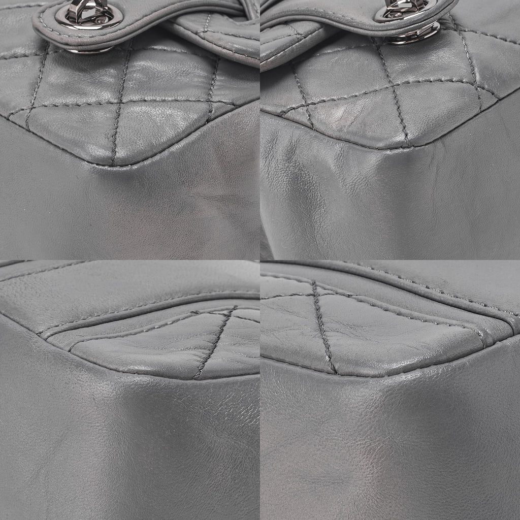 CHANEL Lambskin Matelasse Double Lock Shoulder Bag Grey Silver-Tone Hardware, Pre-Owned