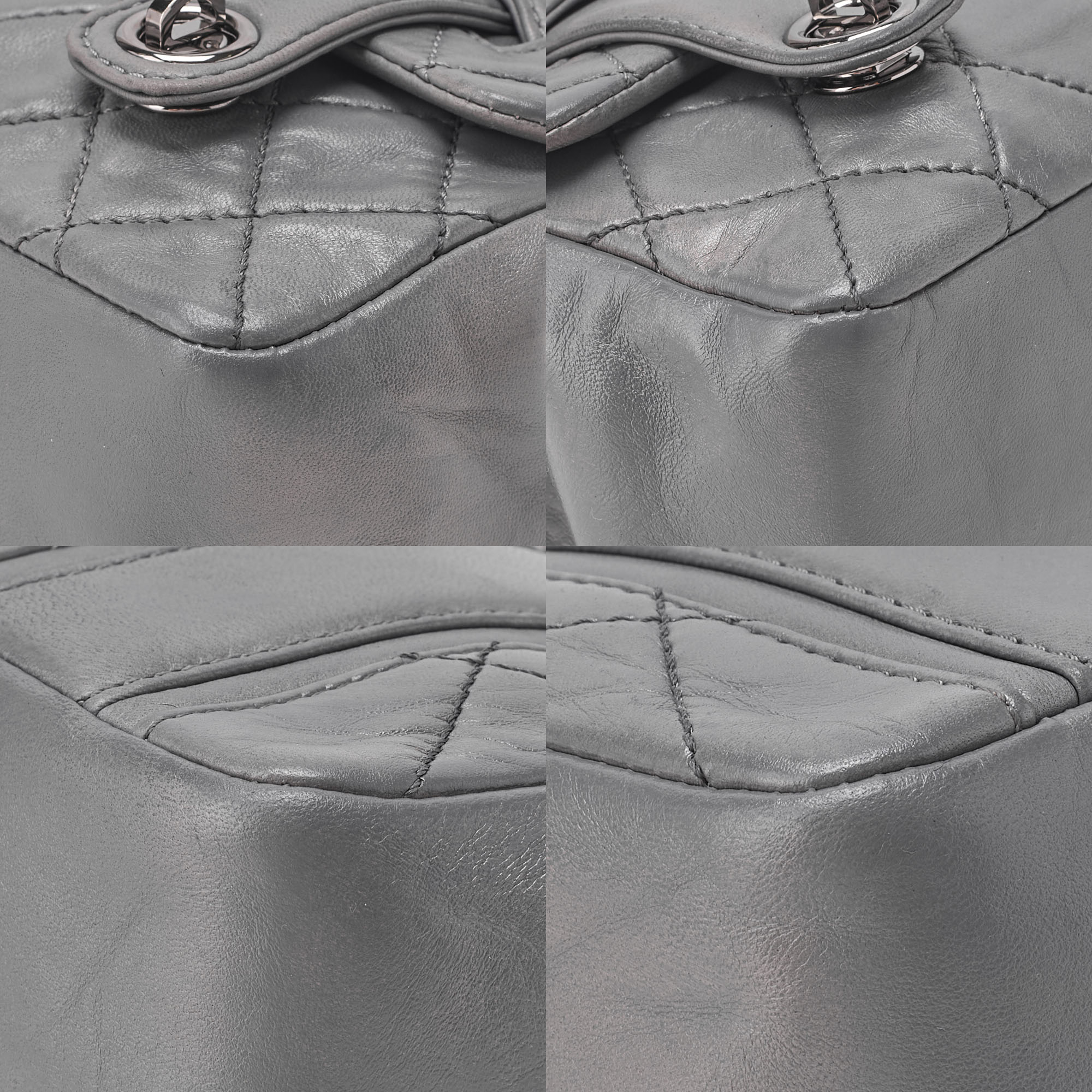 CHANEL Lambskin Matelasse Double Lock Shoulder Bag Grey Silver-Tone Hardware, Pre-Owned