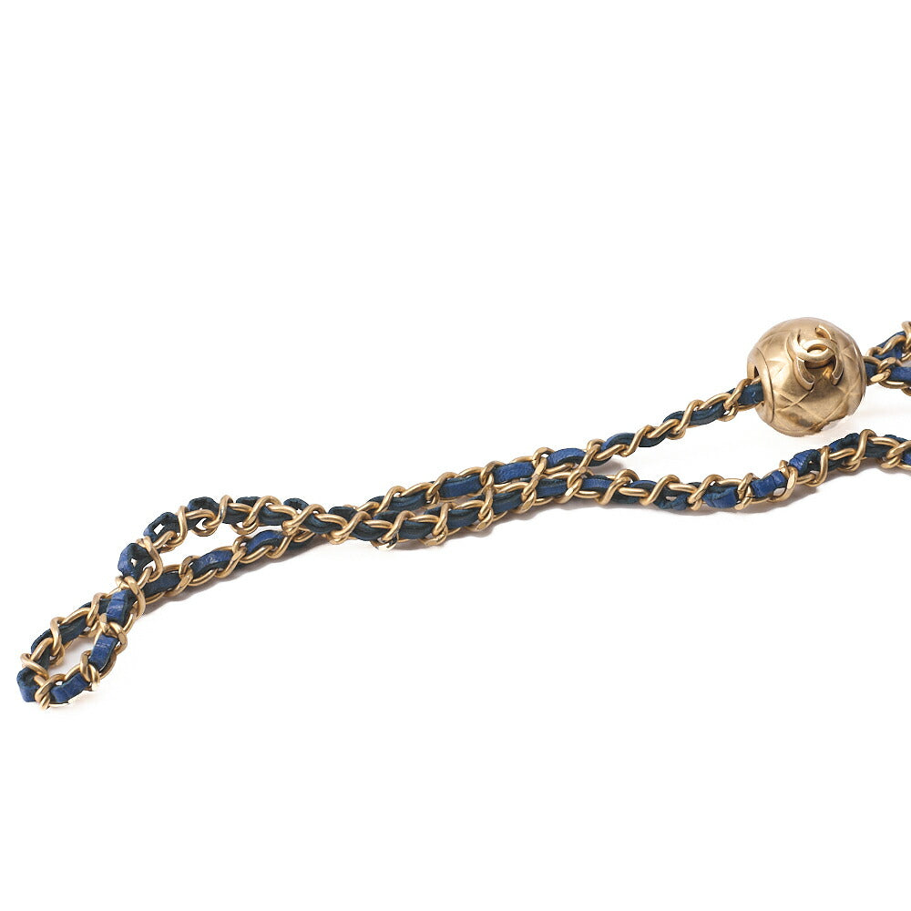 CHANEL Lambskin Mini Matelasse 12cm Single Chain Coin Case Blue Gold-Tone Hardware, Pre-Owned