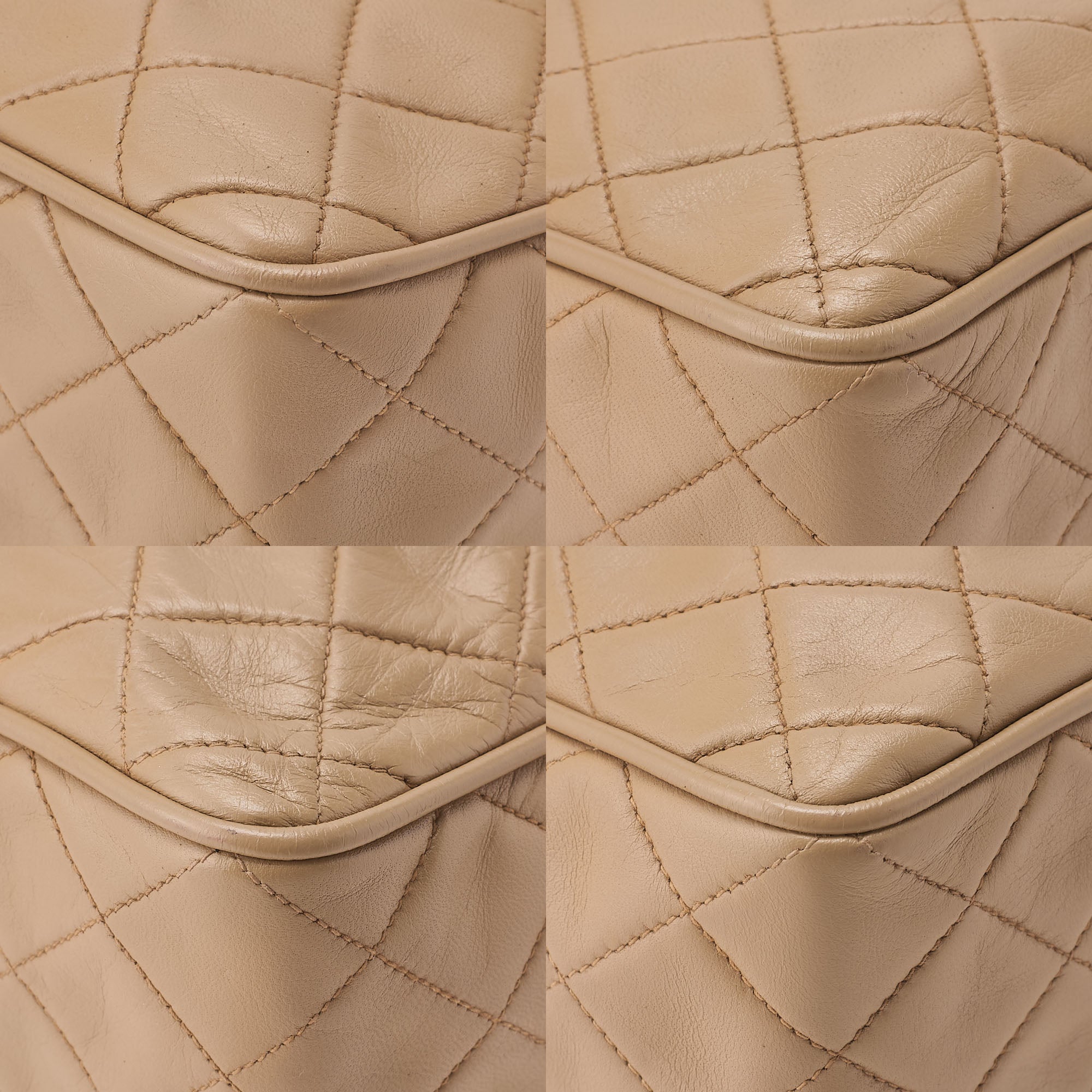 CHANEL Chain Shoulder Bag Matelasse Outside Flap Fringe Chain Shoulder Lambskin Beige Gold-Tone Hardware, Pre-Owned