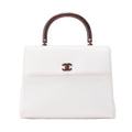 CHANEL Wood Handle Handbag Kelly Shape Wood Pattern Caviar Skin White Gold-Tone Hardware, Pre-Owned