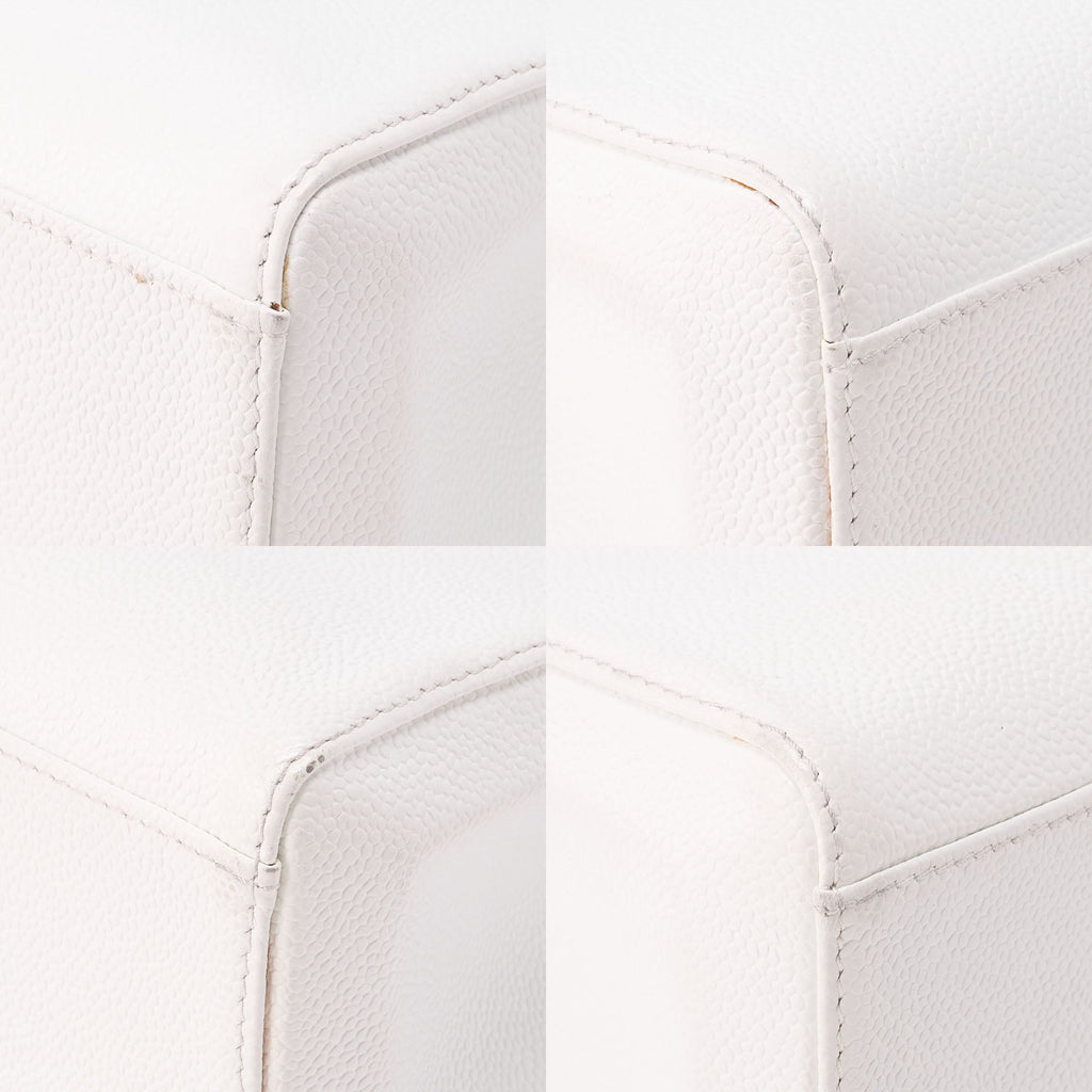 CHANEL Wood Handle Handbag Kelly Shape Wood Pattern Caviar Skin White Gold-Tone Hardware, Pre-Owned