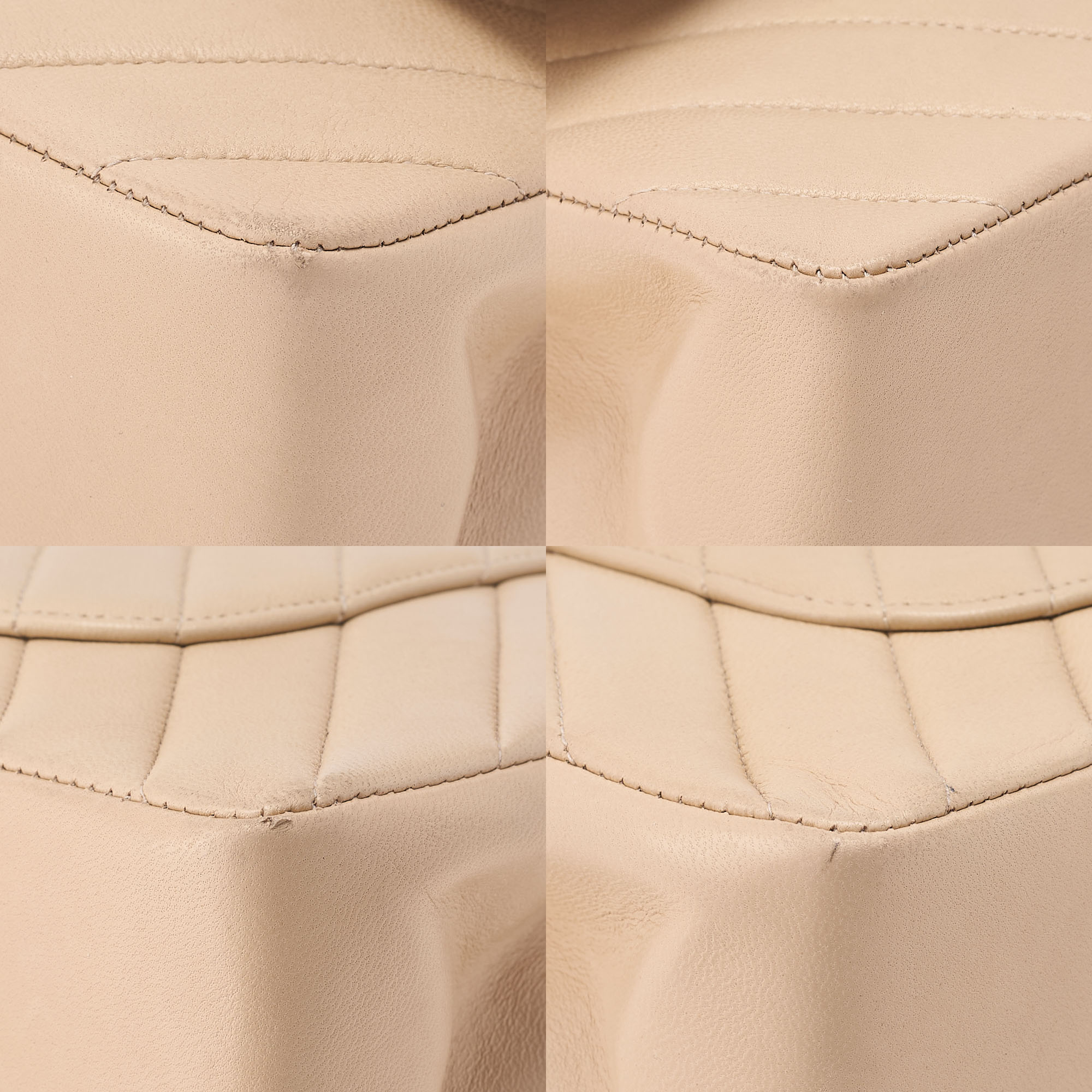 CHANEL Lambskin V Stitch W Flap 25cm Chain Shoulder Beige Gold-Tone Hardware, Pre-Owned