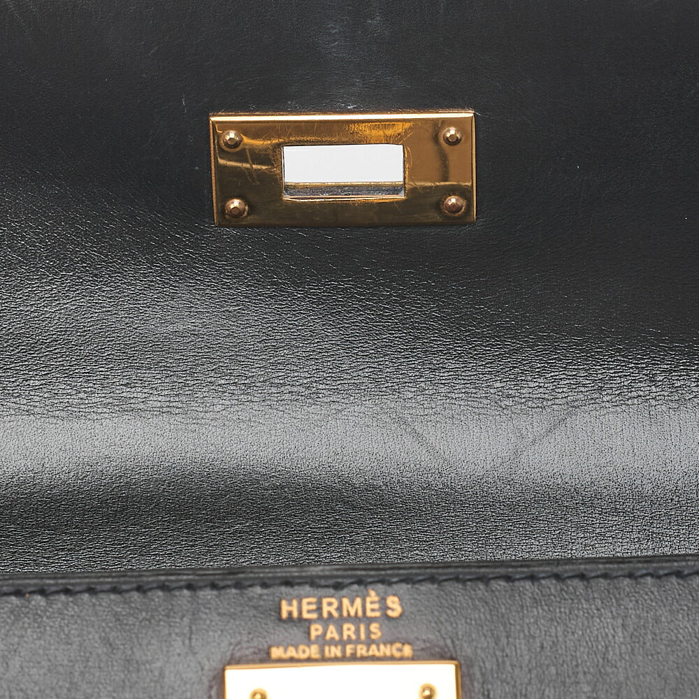 HERMES Kelly 28 Box Calf Outer Stitching 2way Handbag Navy Gold-Tone Hardware, Pre-Owned