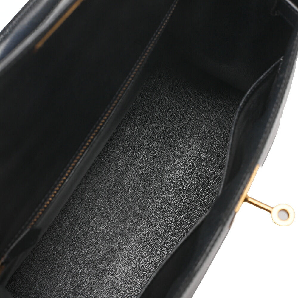 HERMES Kelly 28 Box Calf Outer Stitching 2way Handbag Navy Gold-Tone Hardware, Pre-Owned