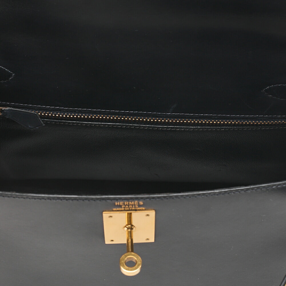 HERMES Kelly 28 Box Calf Outer Stitching 2way Handbag Navy Gold-Tone Hardware, Pre-Owned