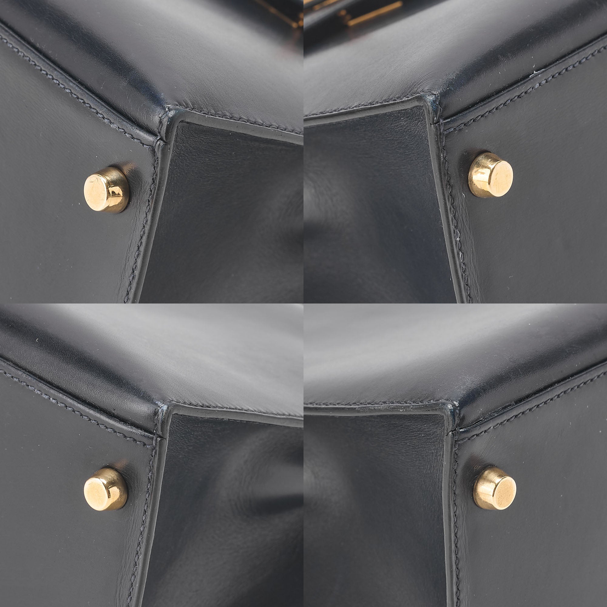 HERMES Kelly 28 Box Calf Outer Stitching 2way Handbag Navy Gold-Tone Hardware, Pre-Owned