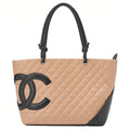 CHANEL Cambon Line Calf Leather Cambon Line Large Beige x Black Tote Bag Silver-Tone Hardware, Pre-Owned