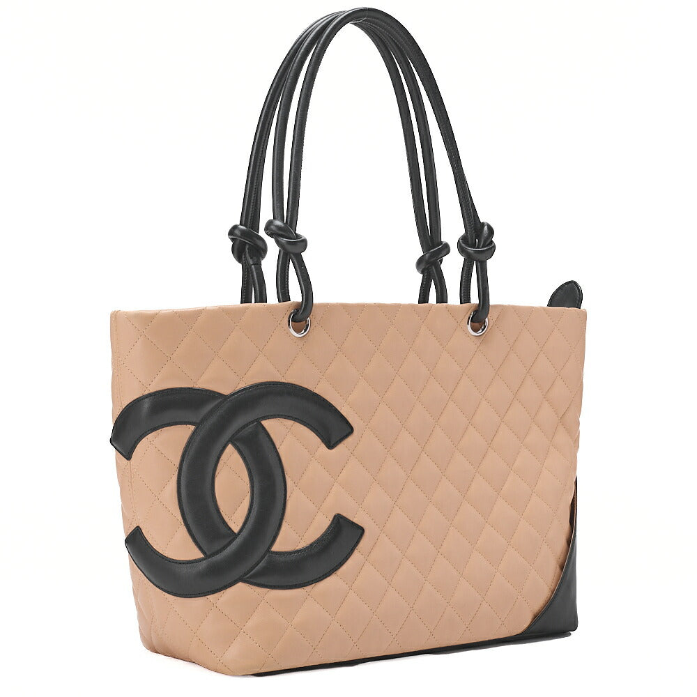 CHANEL Cambon Line Calf Leather Cambon Line Large Beige x Black Tote Bag Silver-Tone Hardware, Pre-Owned