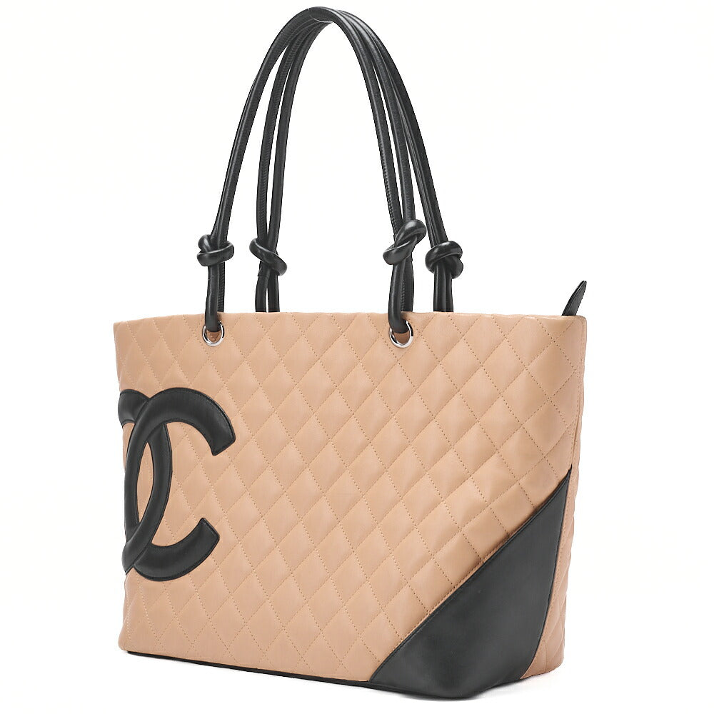 CHANEL Cambon Line Calf Leather Cambon Line Large Beige x Black Tote Bag Silver-Tone Hardware, Pre-Owned