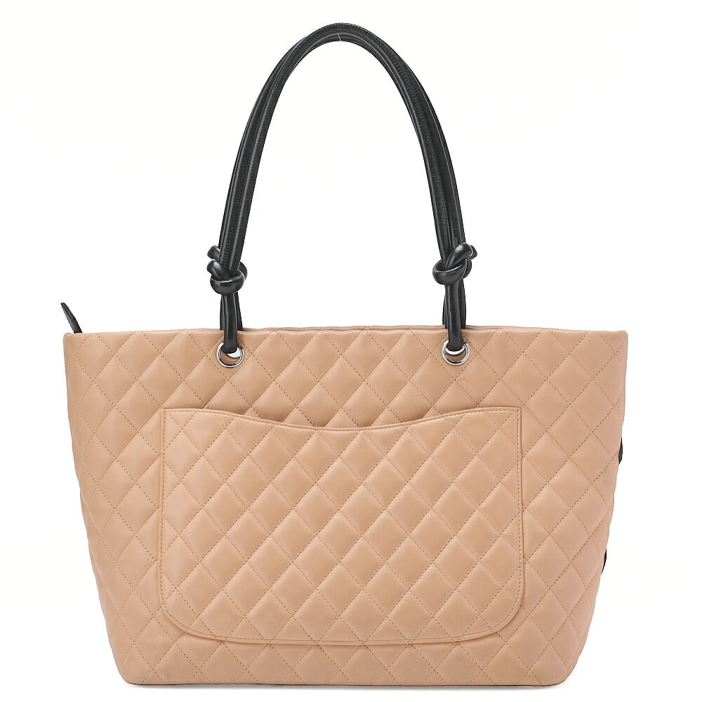 CHANEL Cambon Line Calf Leather Cambon Line Large Beige x Black Tote Bag Silver-Tone Hardware, Pre-Owned