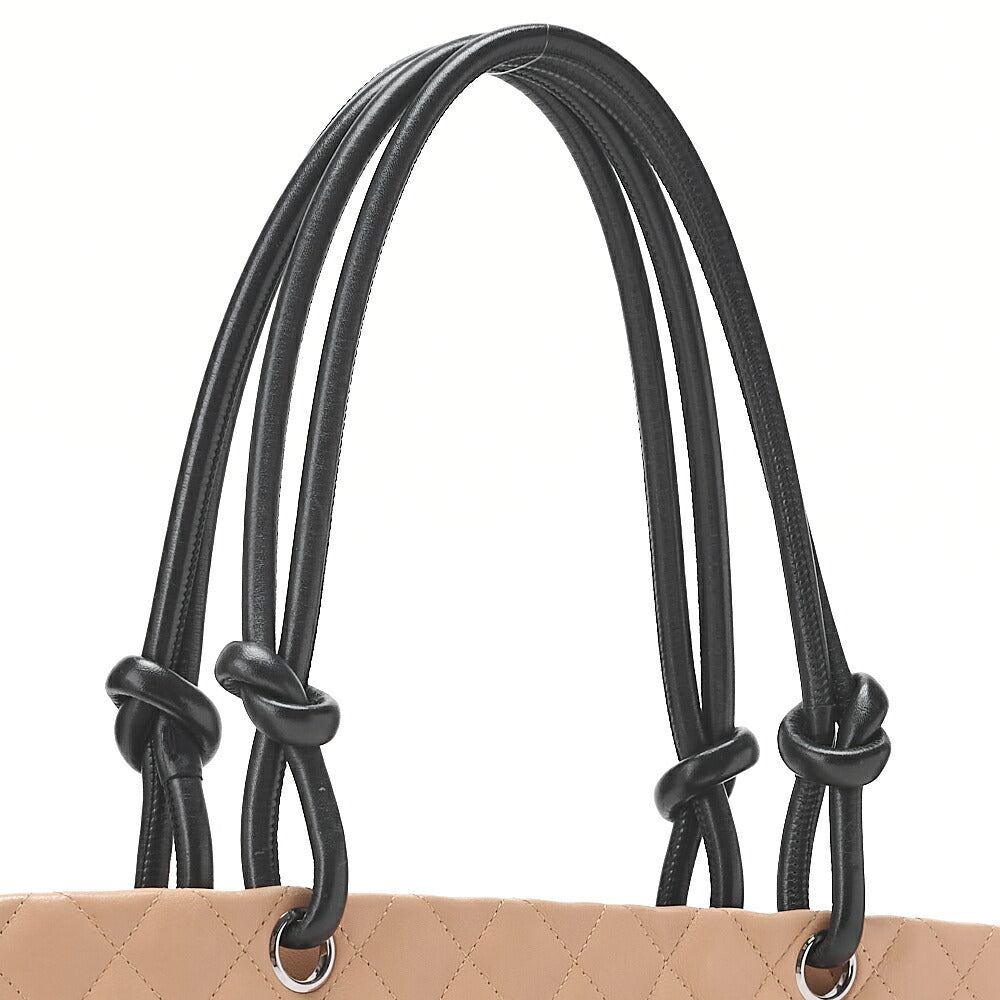 CHANEL Cambon Line Calf Leather Cambon Line Large Beige x Black Tote Bag Silver-Tone Hardware, Pre-Owned