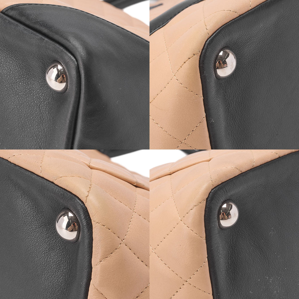 CHANEL Cambon Line Calf Leather Cambon Line Large Beige x Black Tote Bag Silver-Tone Hardware, Pre-Owned