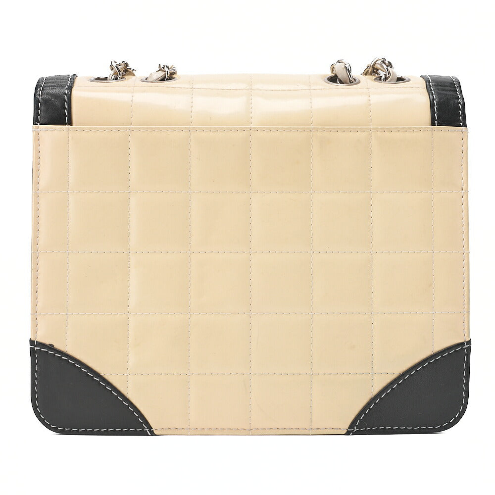 CHANEL Lambskin x Enamel Chocolate Bar Single Chain Shoulder Beige x Black Silver-Tone Hardware, Pre-Owned