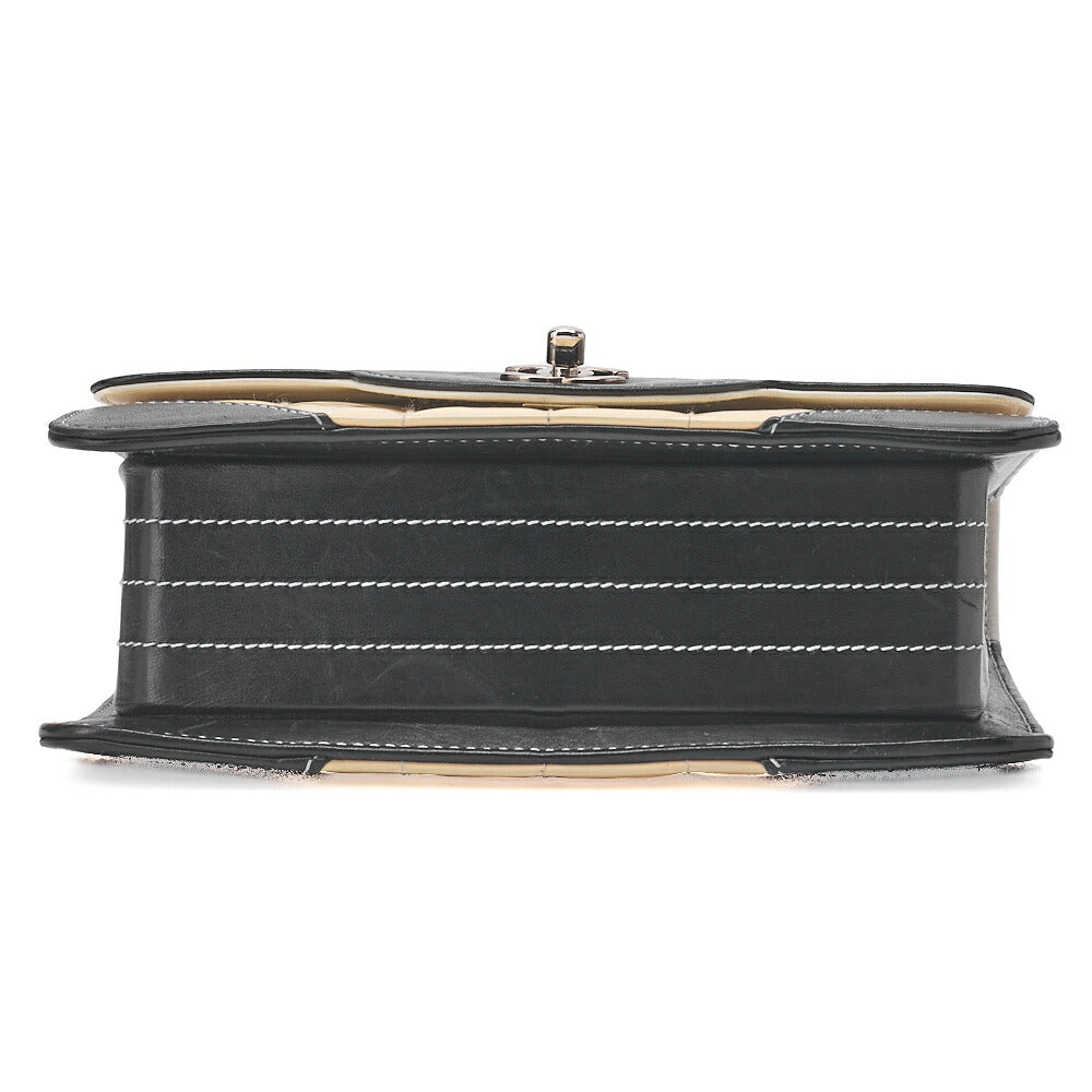 CHANEL Lambskin x Enamel Chocolate Bar Single Chain Shoulder Beige x Black Silver-Tone Hardware, Pre-Owned