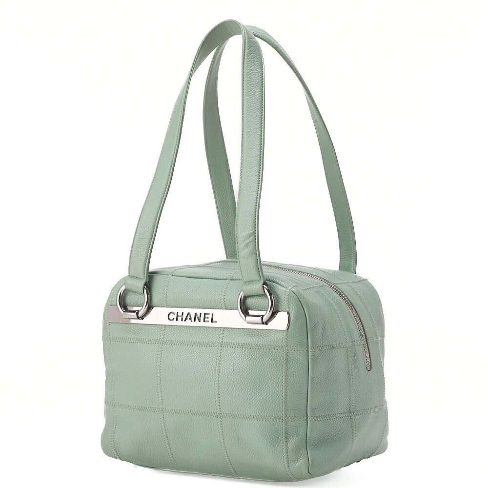 CHANEL Tote Bag Chocolate Bar Logo Caviar Skin Mint Silver-Tone Hardware, Pre-Owned