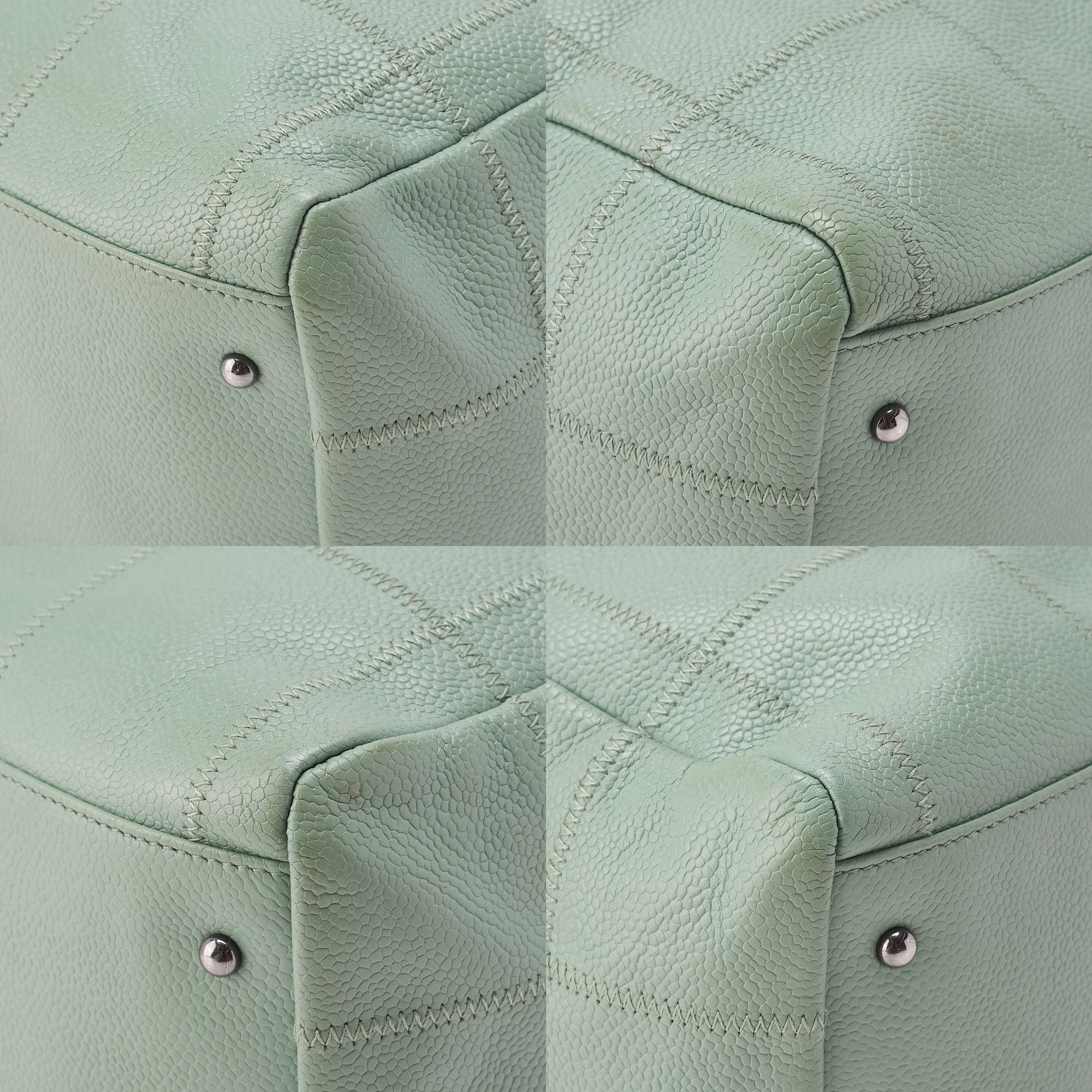 CHANEL Tote Bag Chocolate Bar Logo Caviar Skin Mint Silver-Tone Hardware, Pre-Owned