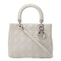 Dior Lady Dior Canage Handbag Lambskin Grey Silver-Tone Hardware, Pre-Owned