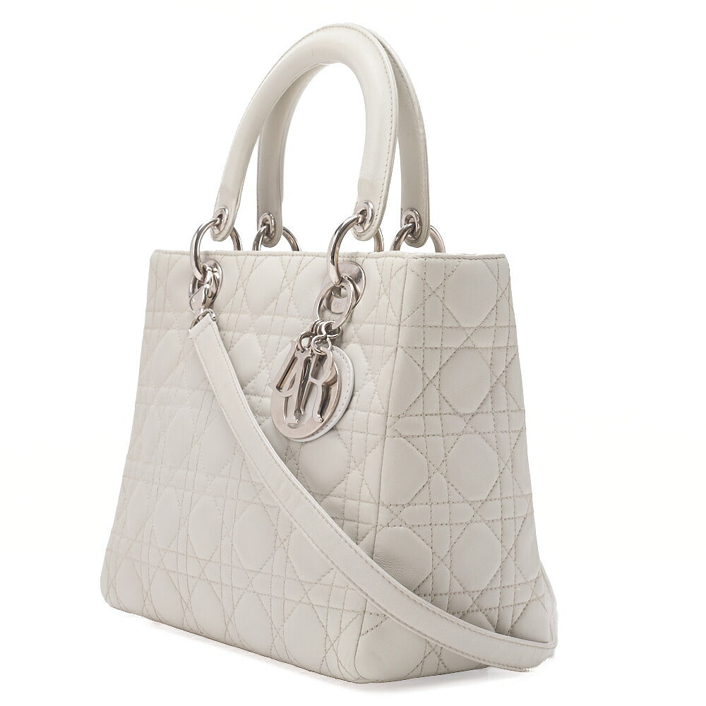 Dior Lady Dior Canage Handbag Lambskin Grey Silver-Tone Hardware, Pre-Owned