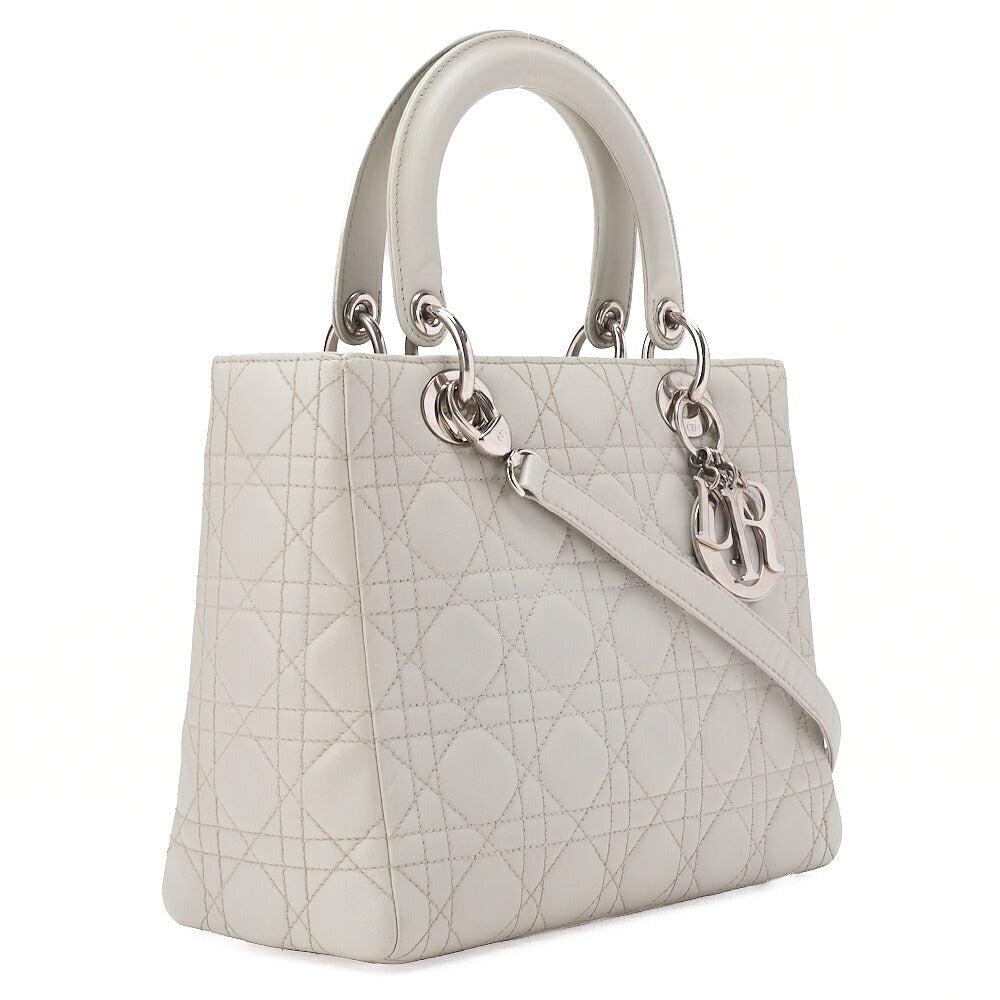 Dior Lady Dior Canage Handbag Lambskin Grey Silver-Tone Hardware, Pre-Owned