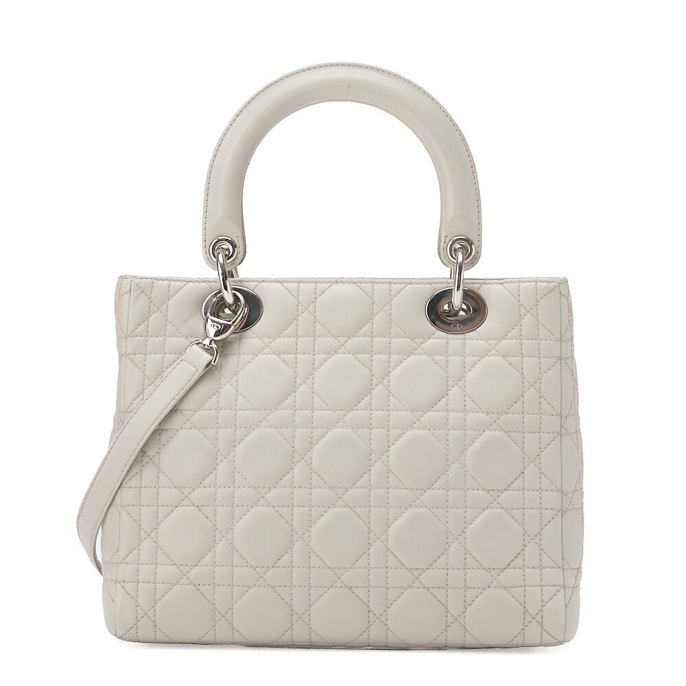 Dior Lady Dior Canage Handbag Lambskin Grey Silver-Tone Hardware, Pre-Owned